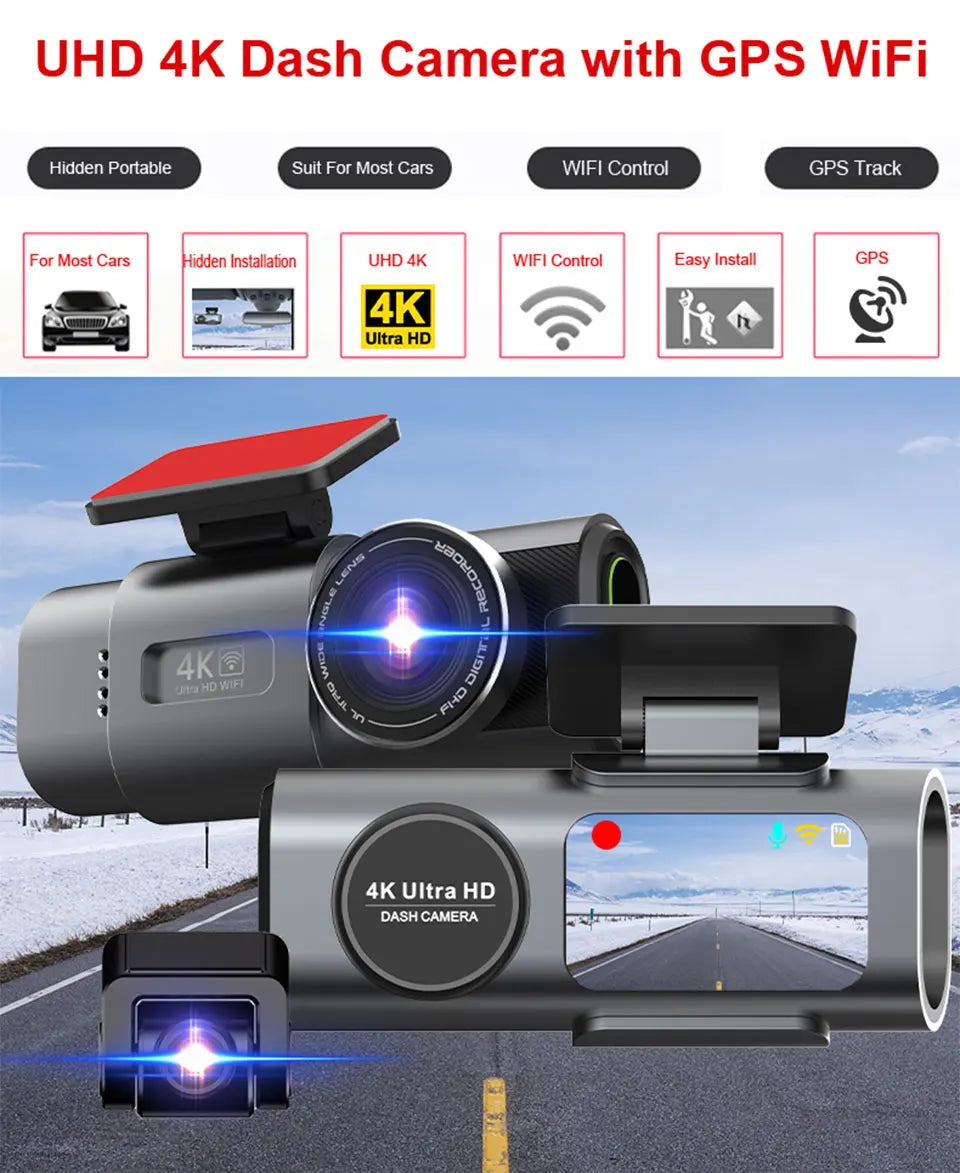 4K UHD Dash Cam – Night Vision, Wi-Fi, GPS Support & 24H Parking Monitor