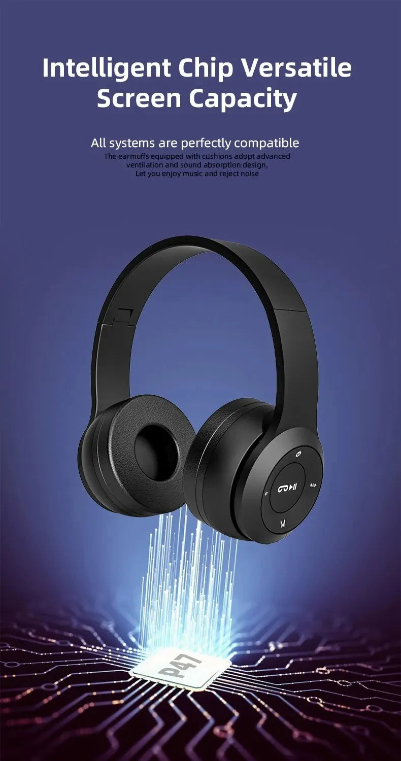 P47 Wireless Bluetooth Headphones – Noise-Cancelling