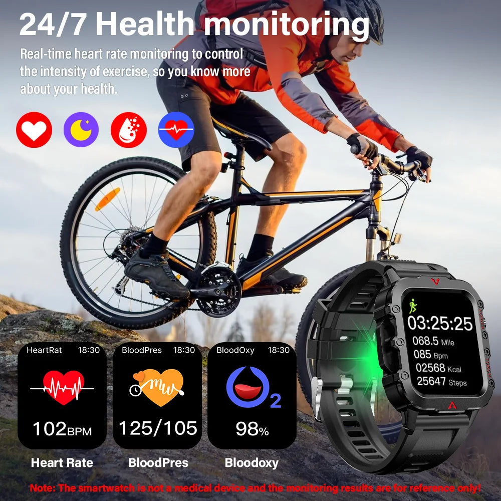 LAXASFIT Men’s Outdoor Smart Watch with LED Flashlight & Health Monitoring