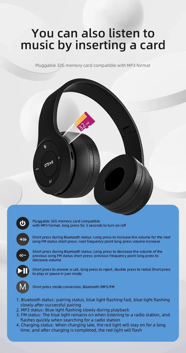 P47 Wireless Bluetooth Headphones – Noise-Cancelling