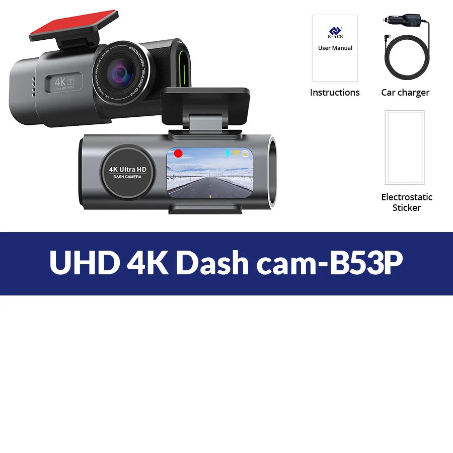 4K UHD Dash Cam – Night Vision, Wi-Fi, GPS Support & 24H Parking Monitor