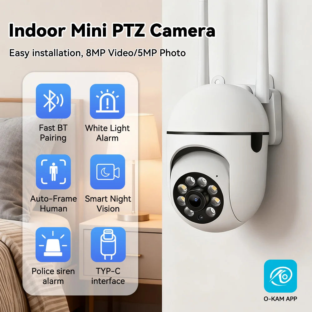 O-Kam Pro 8MP WiFi IP Camera – 2.4G Wireless Home Security with 5X Zoom & Tracking