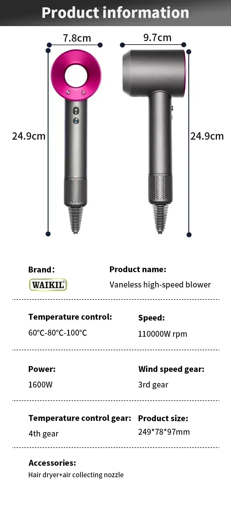 5-in-1 Professional Hair Dryer – Hot & Cold Air, Lightweight Thermostatic Styling Tool