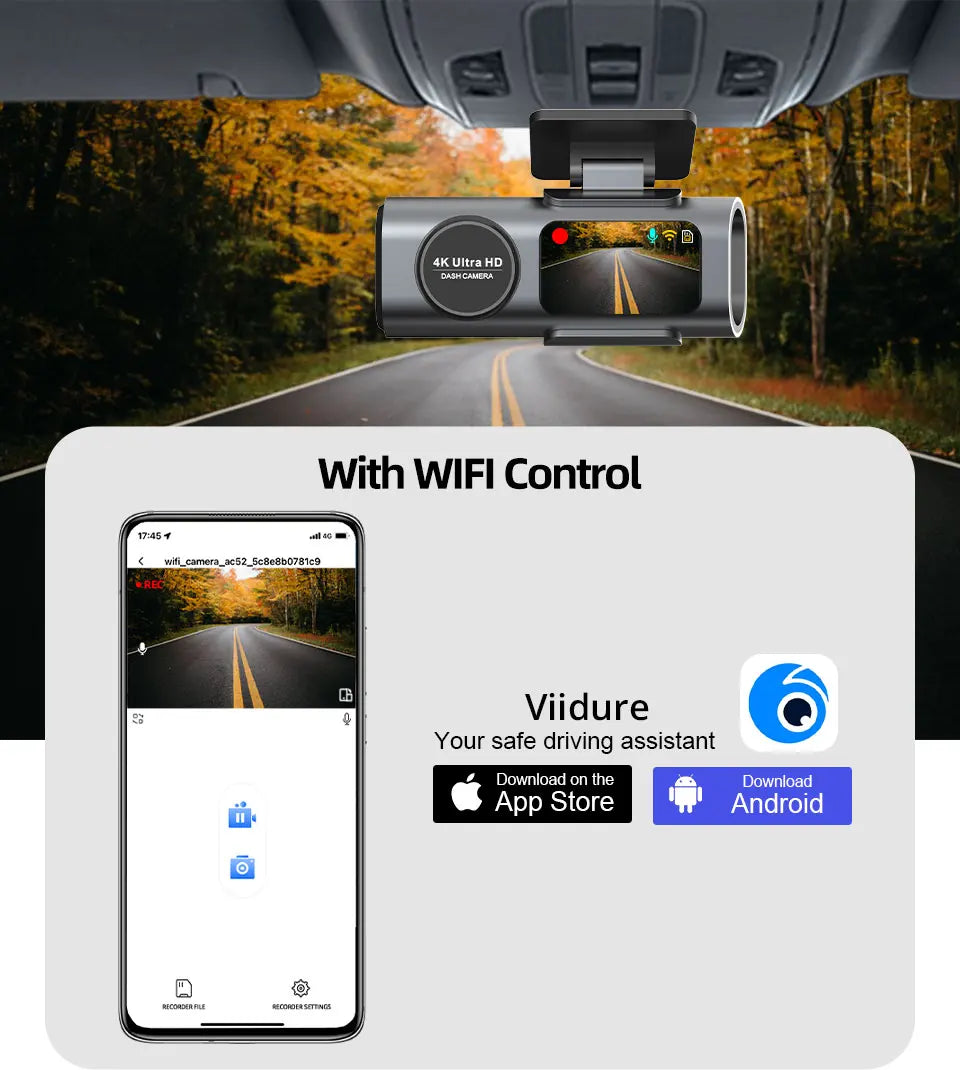 4K UHD Dash Cam – Night Vision, Wi-Fi, GPS Support & 24H Parking Monitor