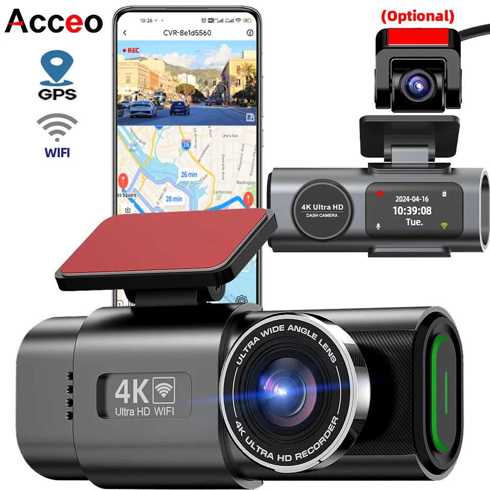4K UHD Dash Cam – Night Vision, Wi-Fi, GPS Support & 24H Parking Monitor